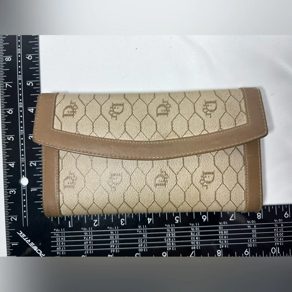 1154: Vintage Christian Dior Honeycomb Monogram Wallet Clutch Italy